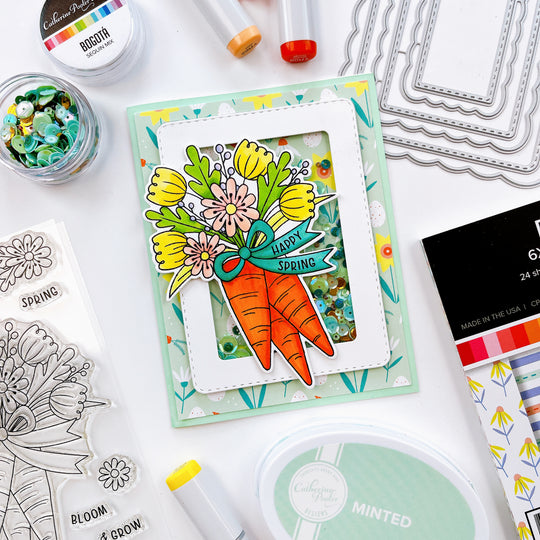 Happy Spring Shaker using Carrot Bouquet with Easterpalooza Patterned Paper