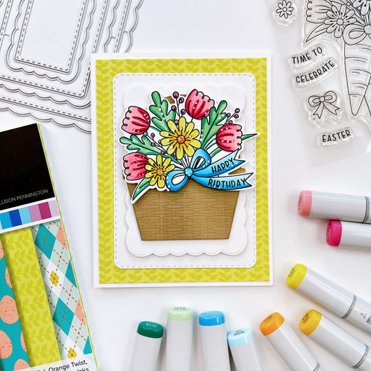 Happy Birthday Basket of Flowers with Easterpalooza Patterned Paper