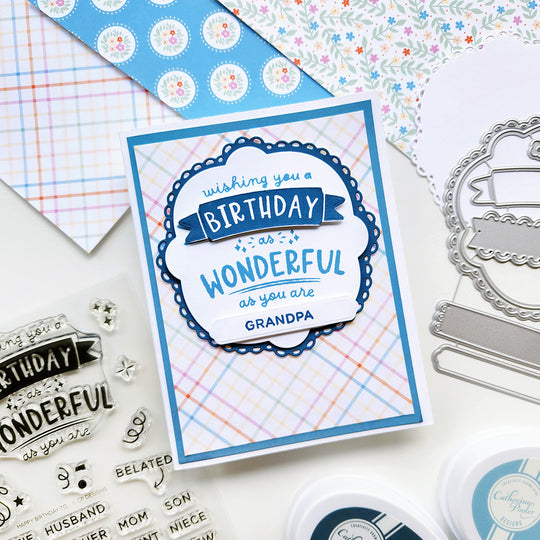 Birthday card for a grandpa with decorative elements on a white background