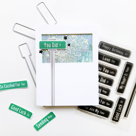 YOu Did it Street sign and glittered cityscape card