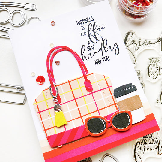 Happiness is coffee and a new handbag card