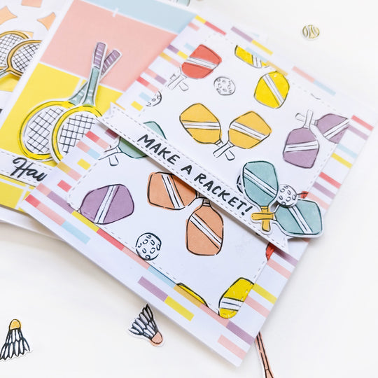 Make a Racket card using 40 Love patterned paper, Make a Racket stamps and dies.