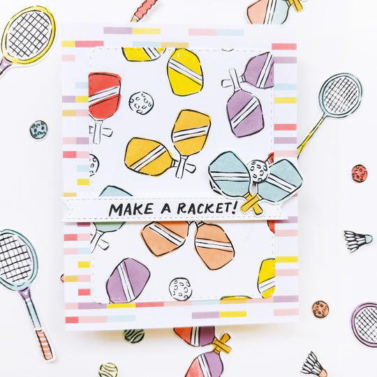 Make a Racket card using 40 Love patterned paper, Make a Racket stamps and dies.