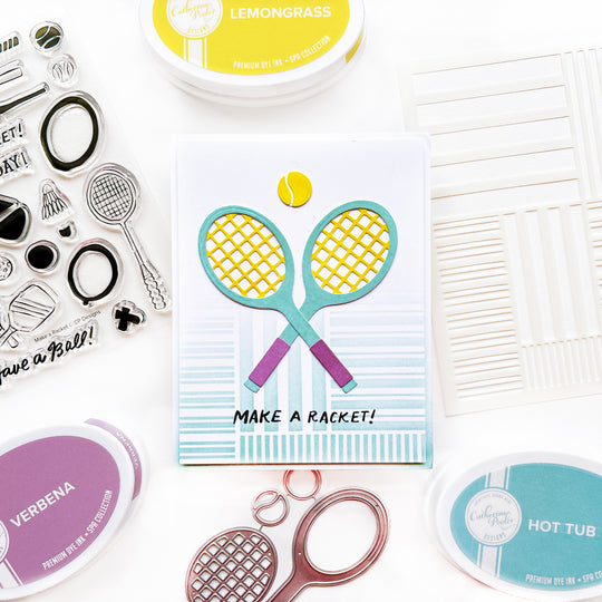 Make a Racket card using the Your Serve dies, Make a Racket stamp set, and On the Line Stencil.