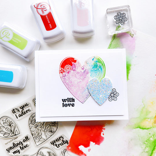 With Love Watercolor Heart Card using Party Mini Ink Pads