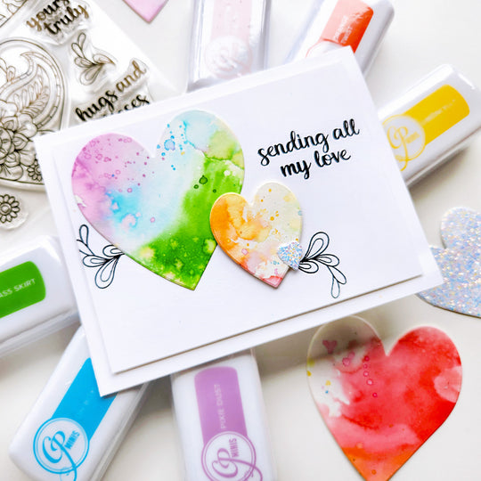 Sending All My Love with Watercolor Heart Card using Party Mini Ink Pads