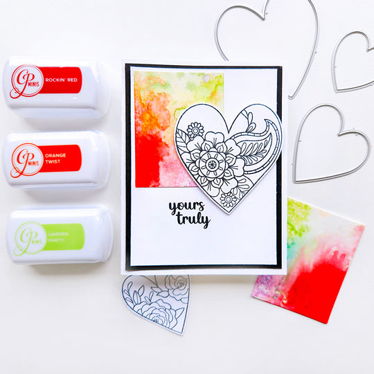 Watercolor Yours Truly Heart Card using Party Mini Ink Pads