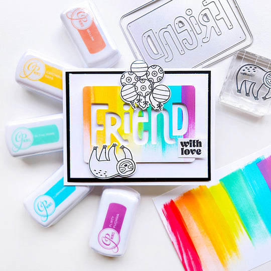 Rainbow Love Friend Card with Sloth and Ballons using Party Mini Ink Pads