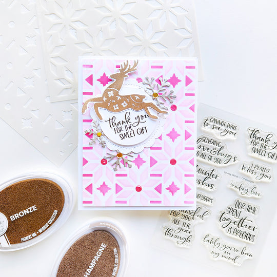 Metallic Peaceful Deer with Folk Star Layered Stencil using Scallop Tag Duo Dies