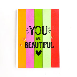 you are beautiful card with colorful striped background