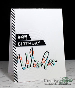Birthday wishes sentiment with black and white striped border