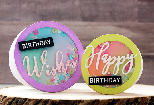 Circles Dies happy birthday shaker windows
