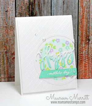 Happy mothers day card with purple, green, and yellow flowers