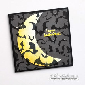 Halloween card with moon and bats