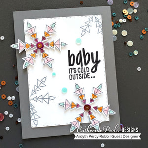 Baby, It's Cold Outside Stamp Set with Snowflakes on Grey Background