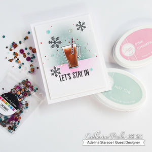 Baby, It's Cold Outside Stamp Set with Mug on Blue and Pink Background