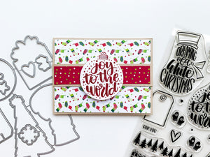 Joy to the world sentiment on ornament on stocking background 