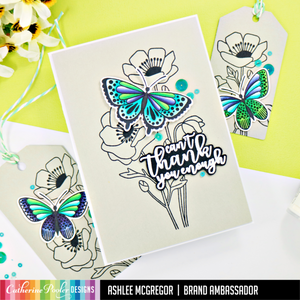 thank you card with flowers and butterfly