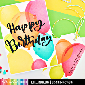 Happy birthday card and gift tag with oval balloons