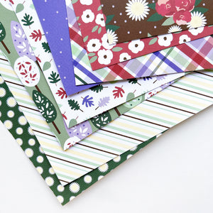 Because Flowers patterned paper includes 3 floral prints, stripes, trees, leaves polka dot, and plaid prints.