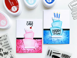 Two cards pink and blue Remix Birthday Cakes