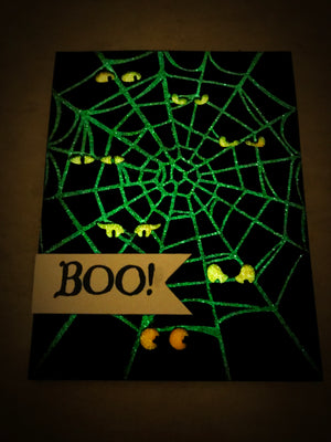 Halloween card by Catherine Pooler using the Who's There cover plate and glow in the dark embossing powder