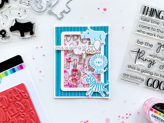 A to Z Background Stamp With Safari Animals on Blue Stripe Background