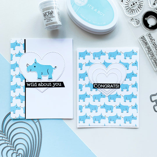 two cards with born to be wild stamps and nested hearts