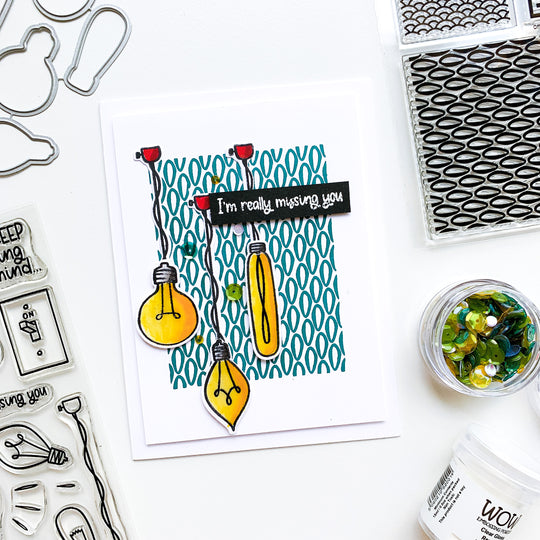 Three lights on blue patterned center card