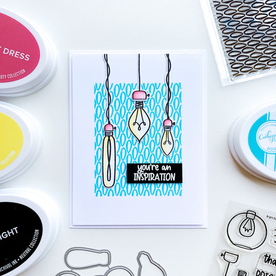 Three lights on blue patterned center card