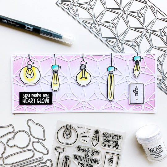 Trilliant background with 5 light bulbs and switch card