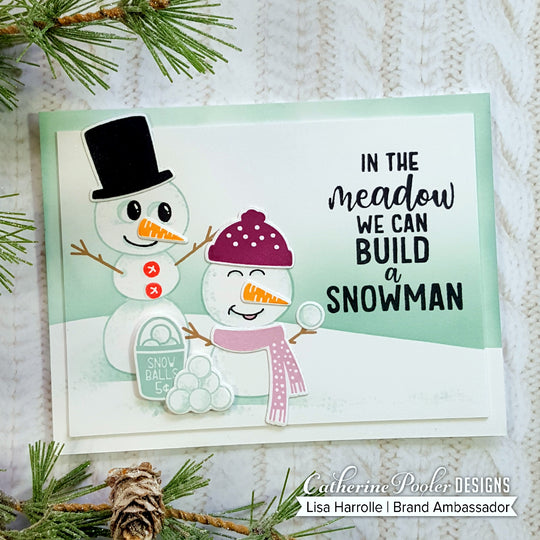 Two snowmen on light green background