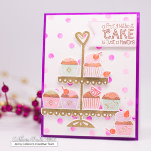 card with scattered circles and cupcakes