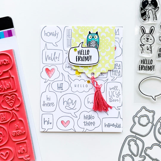 Chatterbox background with yellow tag and Critter Crew Owl