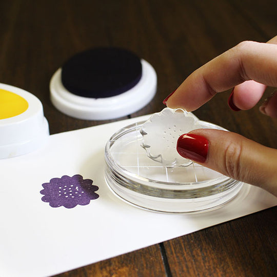 Acrylic Grid Stamping Block Round with Flower Stamp