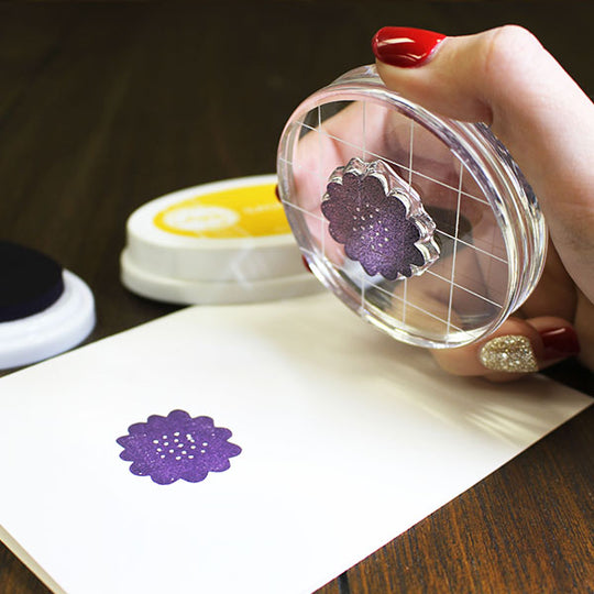 Acrylic Grid Stamping Block Round with flower stamp