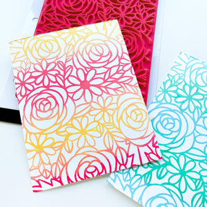 Samples of Coming up Roses Background Stamp in warm and cool colors