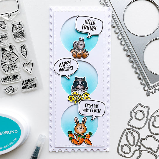 Critter Crew animals in circle slimline card bubbles