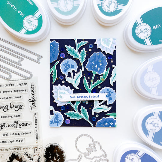 Blue Damask Florals on navy blended background