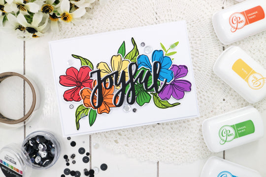 Rainbow Dogwood Flowers with cutout black Joyful