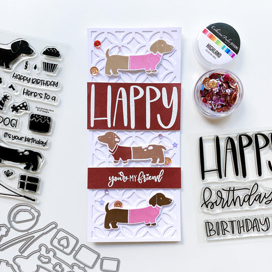 slimline card with three dogs and sentiment