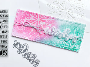 Wishes over Embroidered Snowflake ink blended slimline card