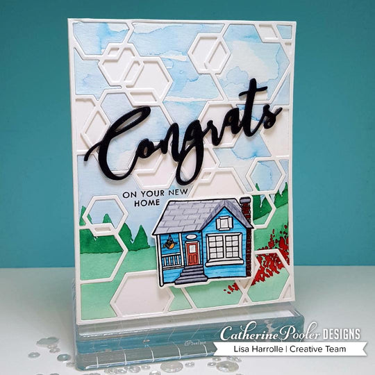 Congrats sentiment with house and hexagon background