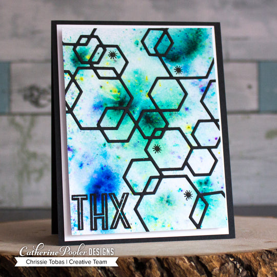 THX sentiment on blue and white hexagon background