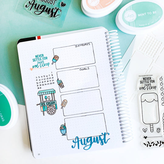 August canvo monthly reminder spread with ice cream cart