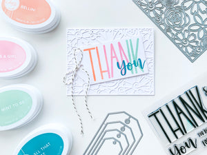 Thank you sentiment tag with Flower Burst Cover Plate Die background