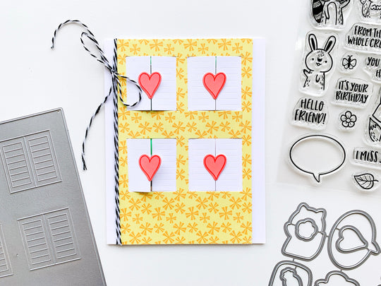 Four Window Cover Plate with closed windows and yellow patterned paper
