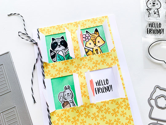 card with preppy prints patterned paper and critter crew stamps