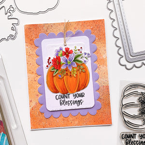 Pumpkin floral card with orange splatter background