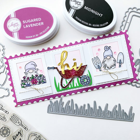 Slimline glitter wheelbarrow with gnomes